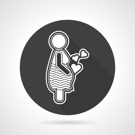 Black round flat vector icon with white contour pregnancy woman on gray background. Long shadow designのイラスト素材