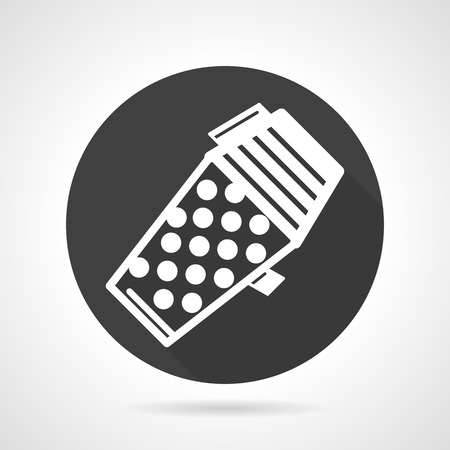 Single black round flat style vector icon with white contour element of paintball marker for balls on gray background.のイラスト素材