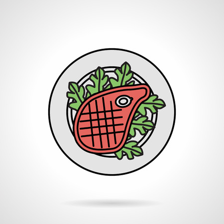Single flat color design vector icon for dish with roaster steak with lettuce on white background.のイラスト素材