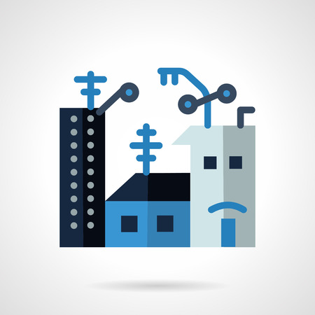 Blue flat color style vector icon for real estate business. Cityscape with apartments and offices for rent, residential and commercial buildings. Design elements for business and websiteのイラスト素材