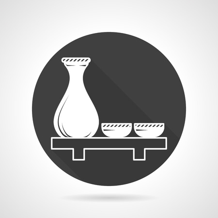 Flat round black vector icon with white contour sake set. のイラスト素材