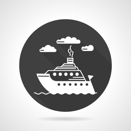 Flat black round vector icon with white contour seascape with steamer.のイラスト素材