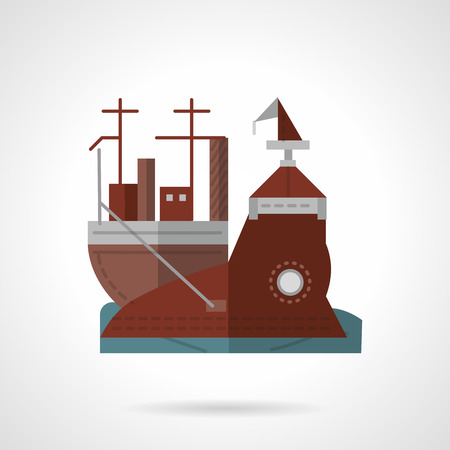 Brown flat color style vector icon for pier or wharf. Sea port, shipping, marine objects. Elements of web design for business or website.のイラスト素材