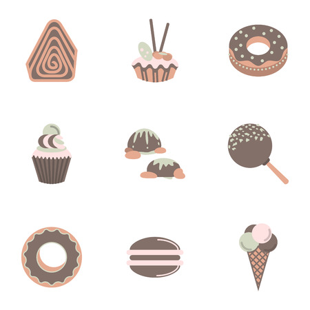 Flat color style set of sweet treats iconsのイラスト素材