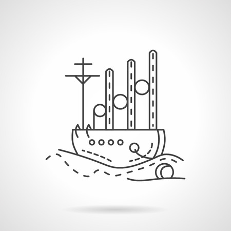 Flat thin line style sea transportation vector icon. Cargo ship, sea vessel. Web design elements.のイラスト素材