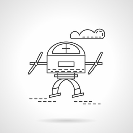 Quadrotor front view flying in a sky. Flat line style vector icon. Military robots, UAV. Web design elements.のイラスト素材