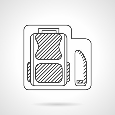 Knapsack for school children and pencils box. Flat line style vector icon. School accessories and items. Web design elements.のイラスト素材