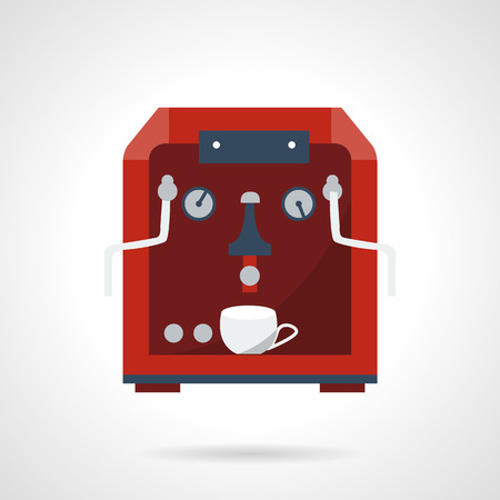 Modern equipment for cafe. Red coffee machine with white cup. Flat color style vector icon. Elements of web design for business.のイラスト素材