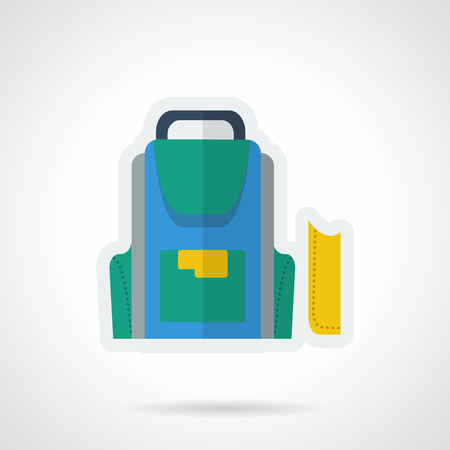 Flat color simple vector icon for school accessories and items. Blue backpack and yellow pencil box. Elements of web design for business.のイラスト素材