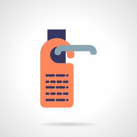 Do not disturb sign. Signboard with sample text hanging on blue door knob. Flat color style vector icon. Elements of web design for business.のイラスト素材