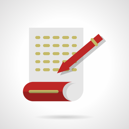 Page with abstract writing text with red pen. Journalism, writing articles. Flat color style vector icon. Buttons and design elements for website, mobile app, business.のイラスト素材