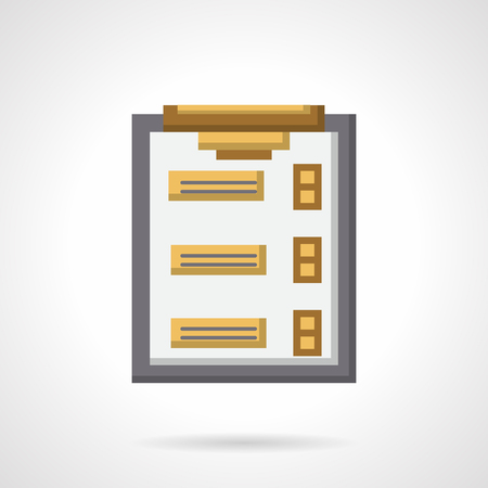 Clipboard with checklist. Office supplies, results record, marketing. Flat color style vector icon. Single web design element for mobile app or website.のイラスト素材