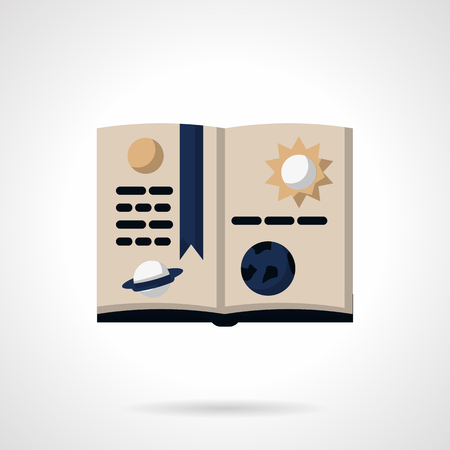 Open book with image of astronomy objects. Education and science. School and university tutorials. Flat color style vector icon. Single web design element for mobile app or website.のイラスト素材