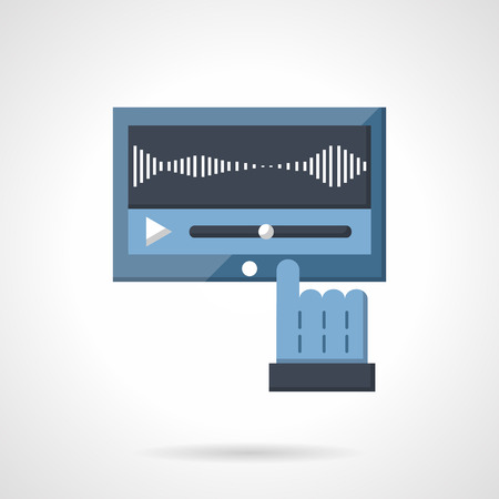 Video player or video processing application. V-blog. social media. Tracker with finger arrow and equalizer on display. Flat color vector icon. Elements of web design for business, website and mobileのイラスト素材