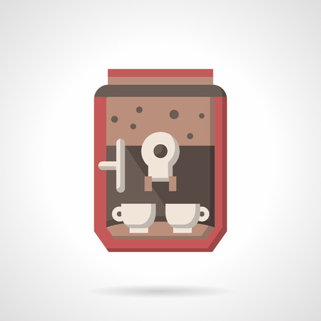 Red coffee machine for making coffee drinks at home or in office. Coffee brake appliances. Flat color style vector icon. Single web design element for mobile app or website.のイラスト素材