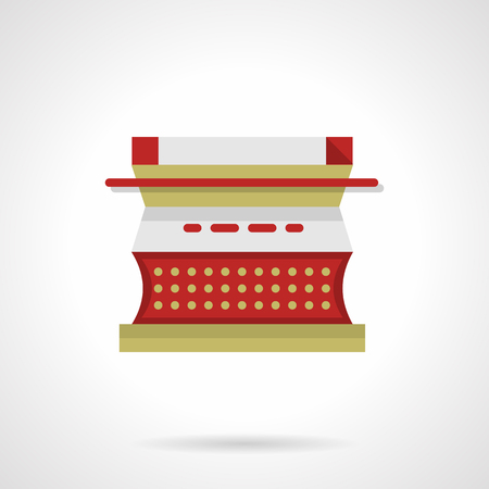 Red typewriter with blank sheet. Copywriting symbol, media. Flat color style vector icon. Single web design element for mobile app or website.のイラスト素材
