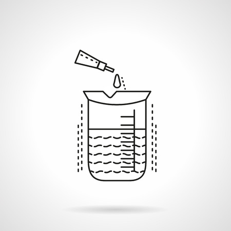Beaker with liquid and dropper with reagent drop. Research and experiment. Chemical science. Flat line style vector icon. Single web design element for mobile app or website.のイラスト素材