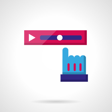 Pink tracker strip and blue finger arrow. Video rewind. Social media buttons. Color flat vector icon. Single web design element for mobile app or website.のイラスト素材