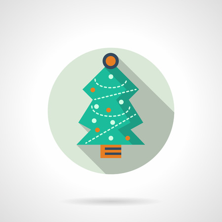 Winter holidays traditional symbols. Christmas tree with decoration. Round flat color vector icon with long shadow. Single web design element for mobile app or website.のイラスト素材