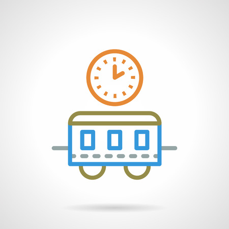 Train station clock and train wagon. Railway, passenger transportation, travel. Color simple line vector icon. Design element for website, mobile app, business.のイラスト素材
