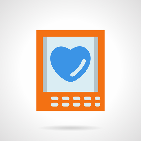 Yellow card with blue heart image. Love greetings, wedding invitation. Digital relationship. Valentines Day series. Vector icon flat color style. Single design element for web, app.のイラスト素材