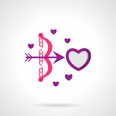 Amour bow with arrow shoot in heart. Fall in love symbol. Valentines Day series. Bright pink and purple flat vector icon. Single design element for web site, app.のイラスト素材