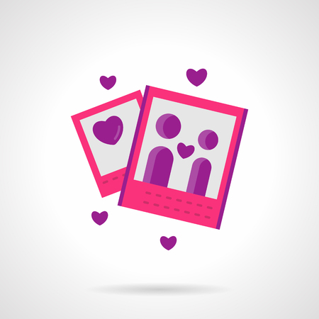 Services of marriage agency. Photo, event organization, romantic gift. Valentines Day series. Bright pink and purple flat vector icon. Single design element for web site, app.のイラスト素材