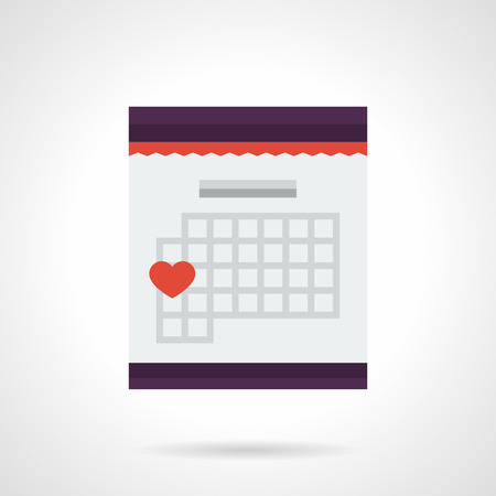 Wedding day in calendar, red heart sign. Love date. Romantic event. Flat color style single vector icon. Web design element for site, mobile and business.のイラスト素材