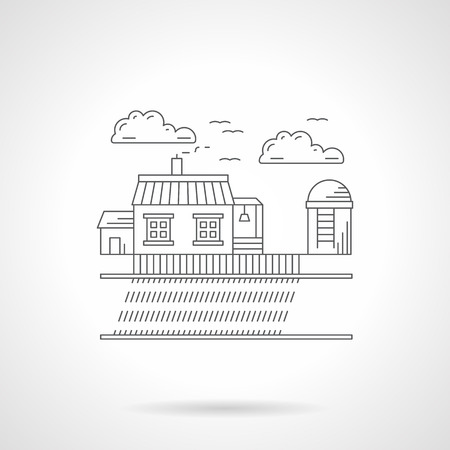 Rural landscape with house, barn and field.のイラスト素材