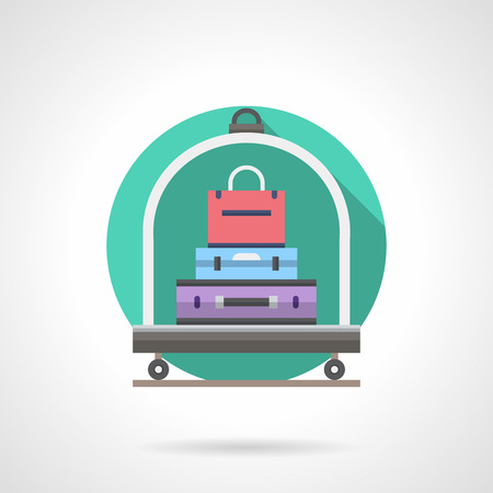 Hotel luggage cart with luggage, briefcase and bag. Baggage trolley. Hotel services. Single detailed flat color style vector icon. Web design elements for business, site, mobile app.のイラスト素材