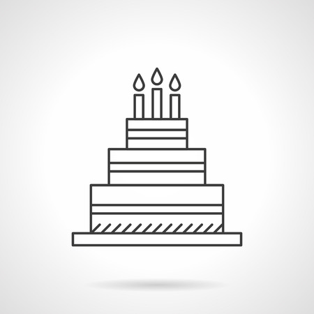 Party cake with three candles. Birthday cake. Celebratory desserts. Flat line style single vector icon. Element for web design, business, mobile app.の写真素材