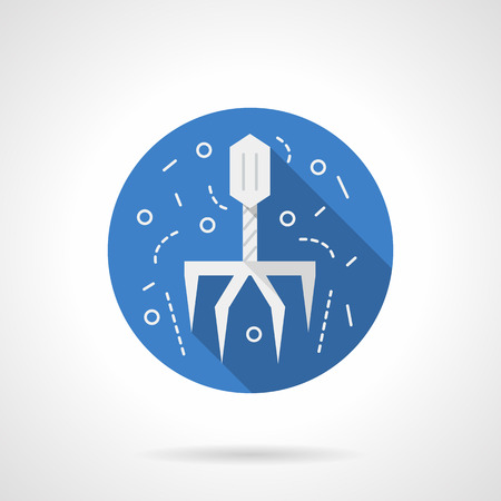 White virus model. Bacteriophage. Virology science. Flat blue round style vector icon. Web design element for site, mobile and business.のイラスト素材