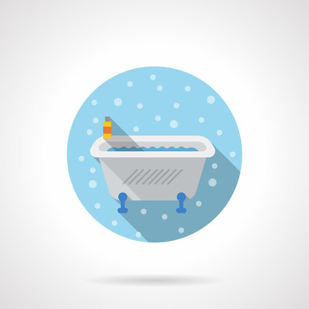 Classic white bathtub for home or hotel bathroom interior. Bubbles style. Flat color style round vector icon. Element for web design, business, mobile app.のイラスト素材
