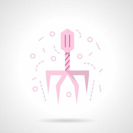 Viral organism model. Bacteriophage. Education and science. Virology and microbiology research. Flat pink single vector icon. Element for web design and mobile.のイラスト素材