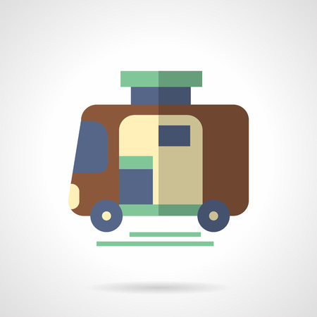 Brown camping trailer. Vehicles for comfortable travel. Mode of transport.  Flat color style vector icon. Web design element for site, mobile and business.のイラスト素材
