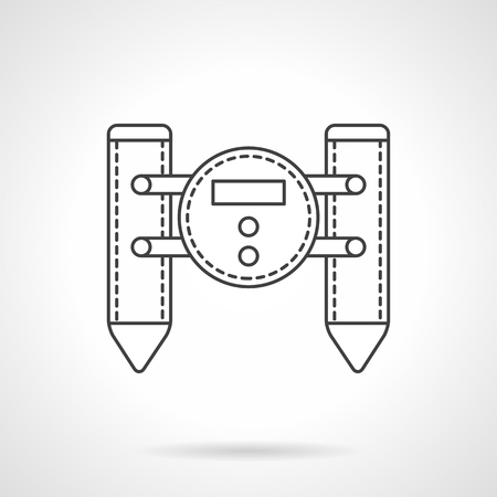 Military robotic units. Unmanned catamaran with camera. Surveillance and defense remote controlled vehicles. Flat line style vector icon. Single design element for website, business.のイラスト素材