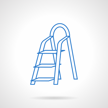 Folding ladder. Equipment for repair and construction works. Home ladder for kitchen or storage. Flat line style vector icon. Single design element for website, business.のイラスト素材
