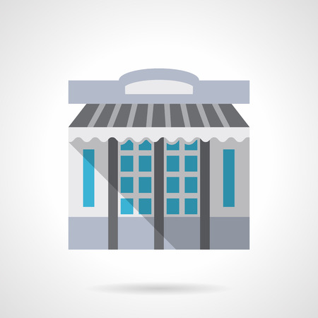 Storefronts and showcases theme. Stationery store facade with awning or shade. Commercial buildings. Flat color style vector icon. Web design element for site, mobile and business.のイラスト素材
