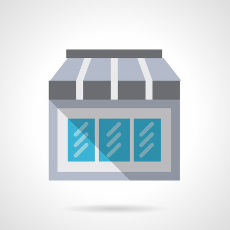Storefronts and showcases. Glass vitrine with awning or shade. Facade of mobile store. Flat color style vector icon. Web design element for site, mobile and business.のイラスト素材