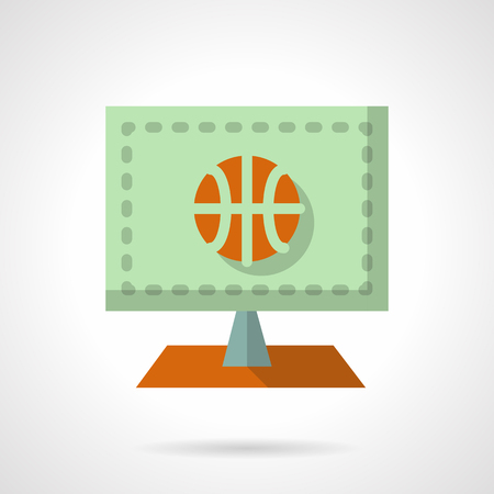 Abstract green computer screen with orange basketball ball. Online game. Basketball tournament. Flat color style vector icon. Web design element for site, mobile and business.のイラスト素材