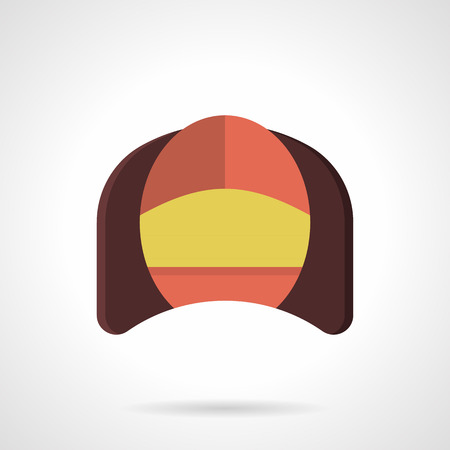 Corner brown soft arm chair with a red back and yellow seat. Comfortable furniture for cafe, restaurant, hotel and home. Flat color vector icon. Web design element for site, mobile and business.のイラスト素材