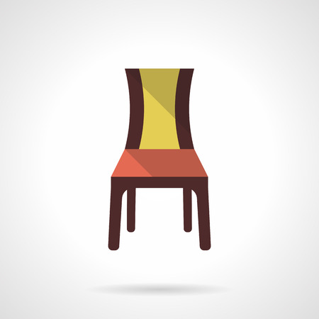 A front view brown chair with red yellow elements. Furniture for restaurant, cafe, hotels interior. Flat color style vector icon. Web design element for site, mobile and business.のイラスト素材