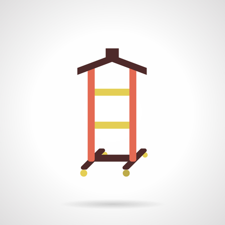 Rack with yellow rods and brown hanger element for hanging shirts and dresses. Wardrobe equipment. Atelier objects. Flat color style vector icon. Web design element for site, mobile and business.のイラスト素材
