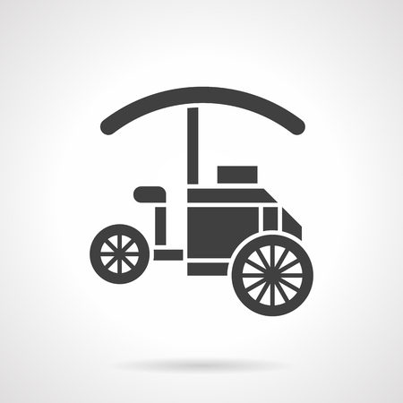 Three-wheeled trade cart. Delivery and street sales of coffee drinks. Store on wheels. Symbolic black glyph style vector icon. Element for web design and mobile.のイラスト素材