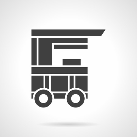 Mobile trading kiosk. Shop on wheels. Street selling food and drinks, breakfast and lunch outside the home. Symbolic black glyph style vector icon. Element for web design and mobile.のイラスト素材