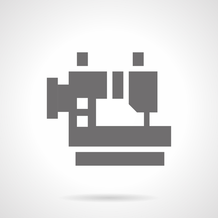 Monochrome silhouette design sign for clothes sewing equipment. Sewing machine. Manufacture of garments, products of clothing for trade and tailoring. Symbolic black glyph style vector icon.のイラスト素材