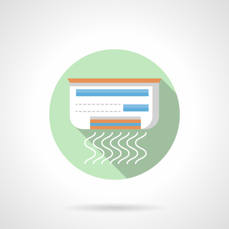 Electric conditioner with air waves and long shadow. Climatic technology, control of air temperature. Cool space in summer heat. Household and office appliances. Round flat color design vector icon.のイラスト素材