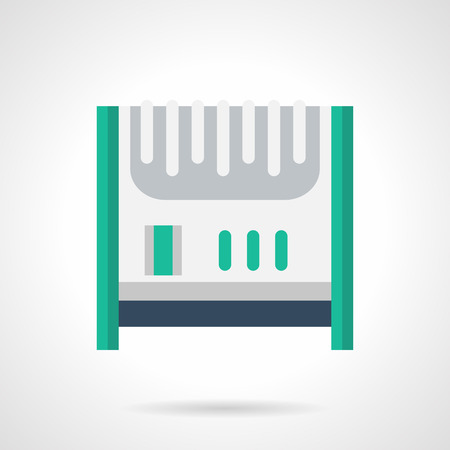 White oil-filled radiator or electric heater with green elements. Climatic technics for home, household appliances. Flat color style vector icon.のイラスト素材