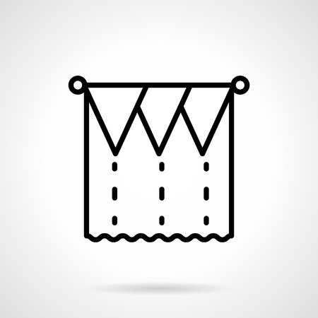 Draped curtains. Unusual decoration for theater, concert scenes, cinema and circus shows. Textile elements of commercial and home interior. Simple black line style icons.のイラスト素材