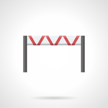 Classic horizontal traffic restrictor with red stripes. Road blocks and barrier. Equipment for control of movement near construction site, roadwork and others. Flat color style vector icon.のイラスト素材